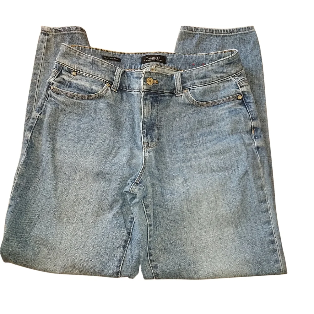 Talbots Jeans Womens Sz 8 Long Boyfriend Flawless Five Pocket light Wash Stretch